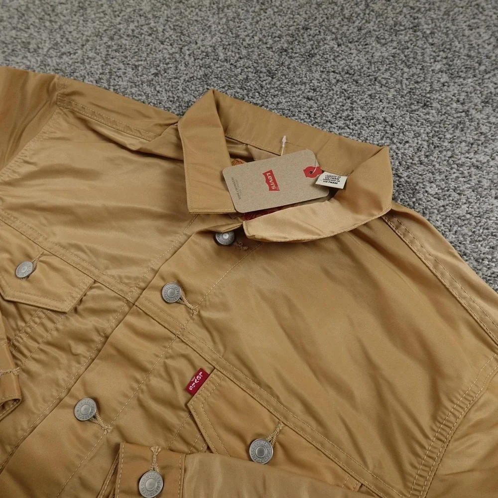 NEW Levis Jacket Mens L Beige Brown Type‎ 3 Trucker Windbreaker Bomber Coat Work